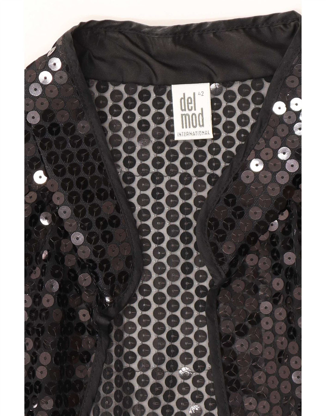 Top cardigan cu paiete transparente pentru femei Del Mod EU 42 Poliester negru mare