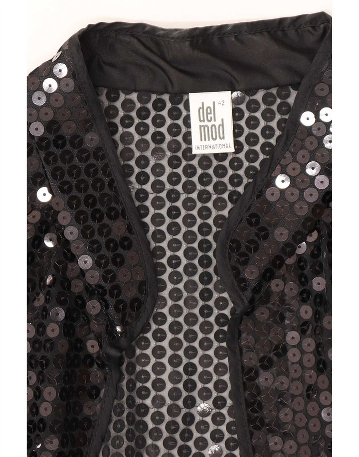 Top cardigan cu paiete transparente pentru femei Del Mod EU 42 Poliester negru mare