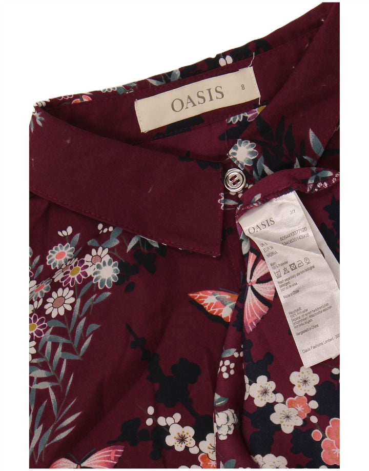 OASIS Womens Shirt Blouse UK 8 Small  Burgundy Floral Polyester