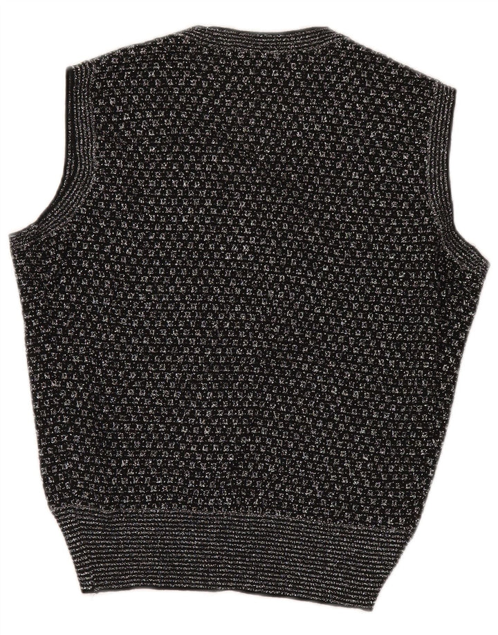Vintage Womens Vest Tank Top UK 14 Medium Black Geometric
