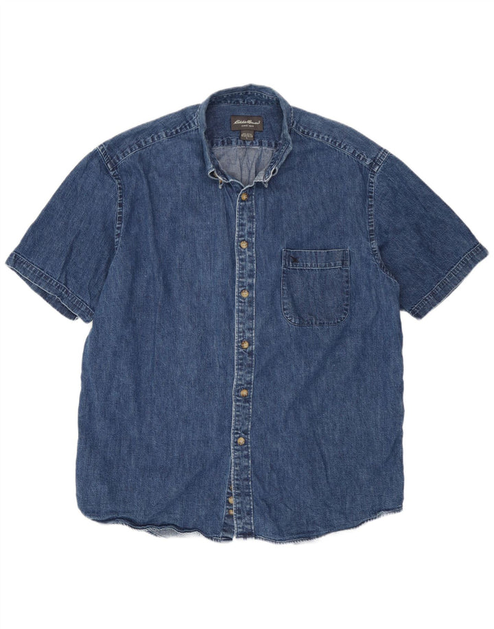 Cămașă de blugi cu mânecă scurtă pentru bărbați Eddie Bauer, bumbac albastru mare
