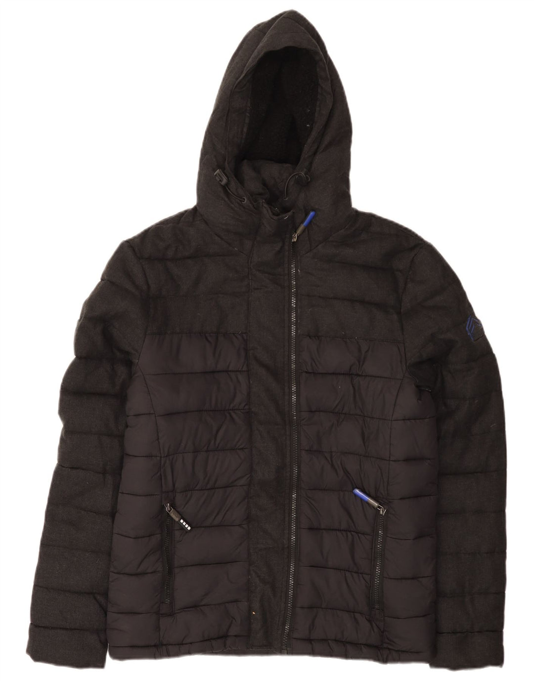 Jachetă căptușită cu glugă Superdry pentru bărbați UK 38, nailon gri mediu