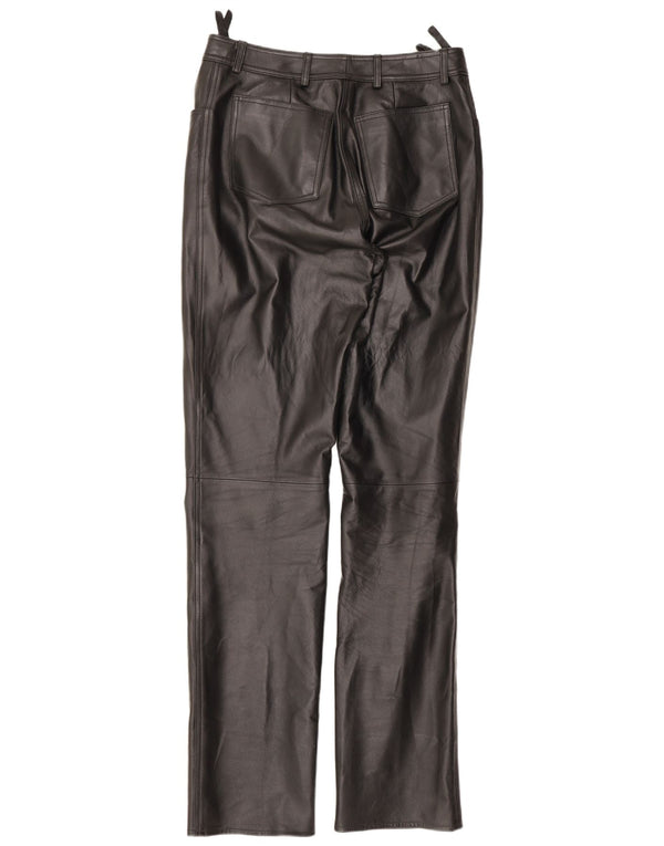 Pantaloni drepți din piele vintage pentru femei UK 12 Medium W28 L33 Black