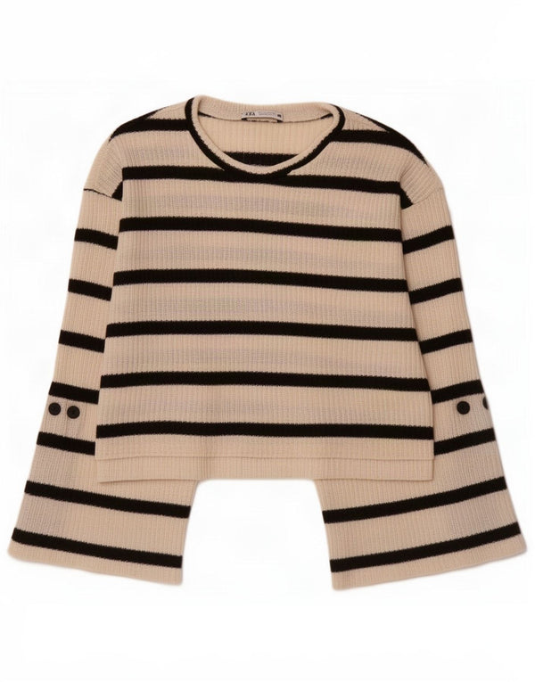 Zara Pulover cu gât de barcă pentru femeie, cu dungi mici, alb,