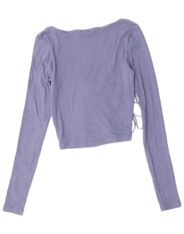 Top crop ZARA pentru femei cu mânecă lungă UK 12, bumbac albastru mediu