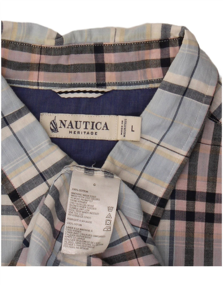 Nautica Mens Heritage Shirt Large Blue Check Cotton