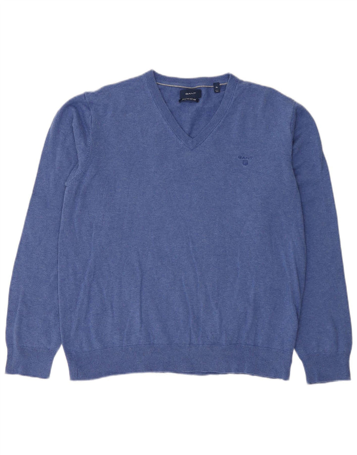 Pulover pentru bărbați Gant cu decolteu în V, XL, bumbac, albastru