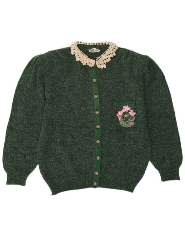 Pulover Cardigan Vintage pentru Damă UK 18 XL Lână Florală Verde