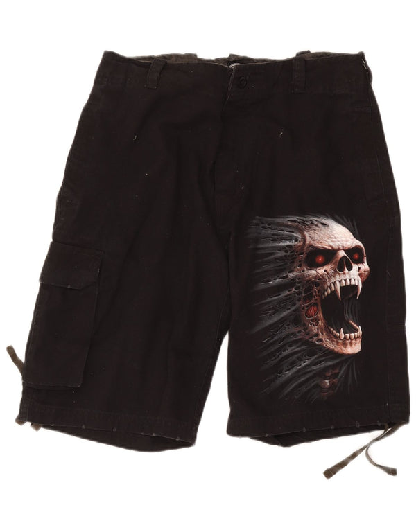Pantaloni scurți cargo grafic pentru bărbați Spiral Medium W36, bumbac negru, gotic