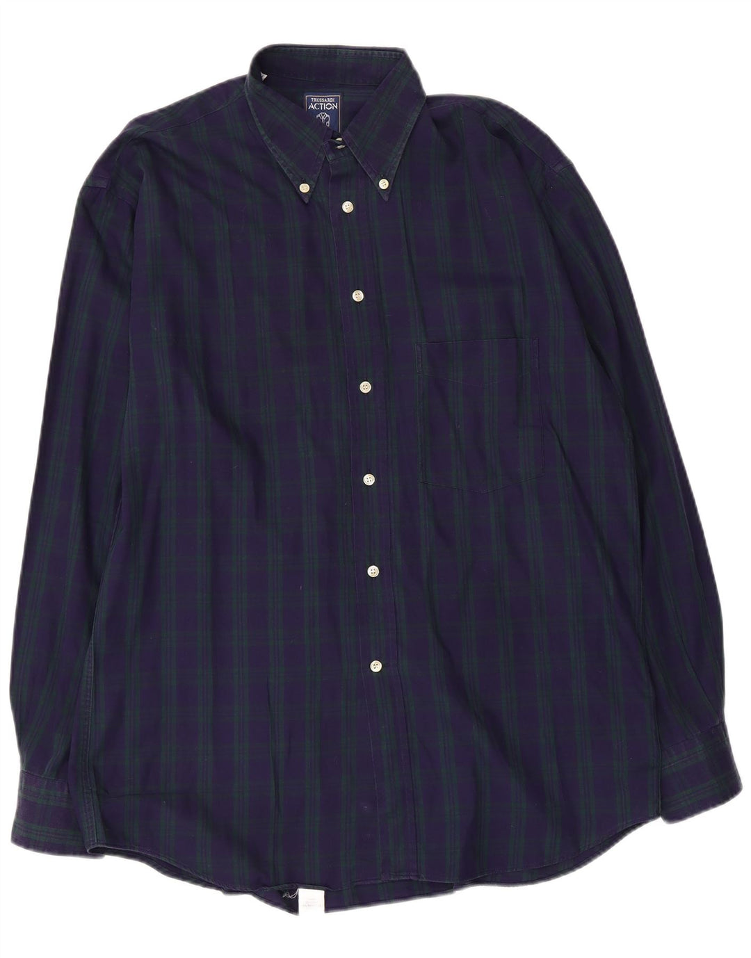 Cămașă Trussardi pentru bărbați din flanel, mărimea 41, mare din bumbac cu carouri bleumarin