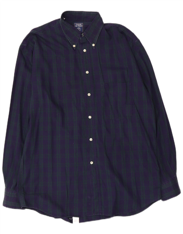 Cămașă Trussardi pentru bărbați din flanel, mărimea 41, mare din bumbac cu carouri bleumarin