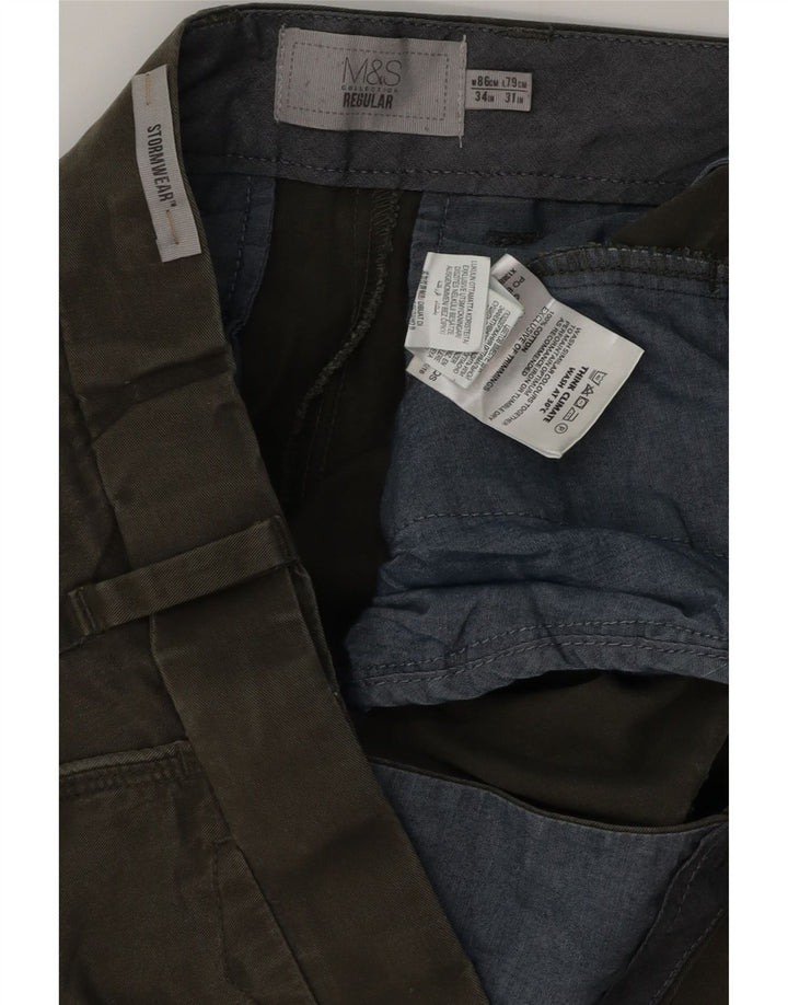 MARKS & SPENCER Pantaloni chino pentru bărbați, cu ajustare normală, L34 L29, bumbac kaki