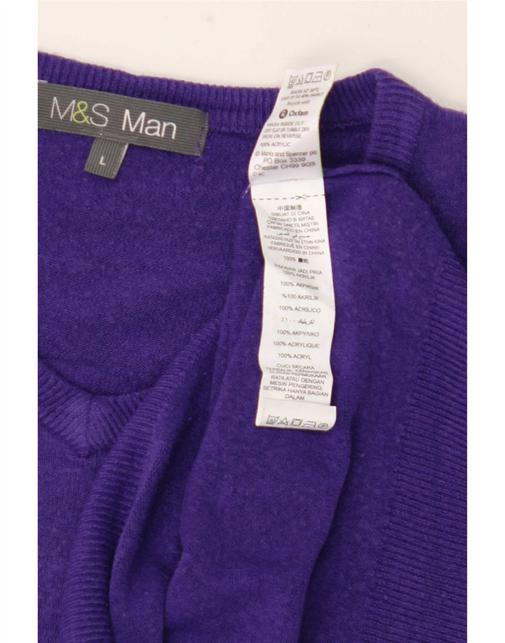 Pulover pentru bărbați Marks & Spencer, cu decolteu în V, mare, violet, acrilic