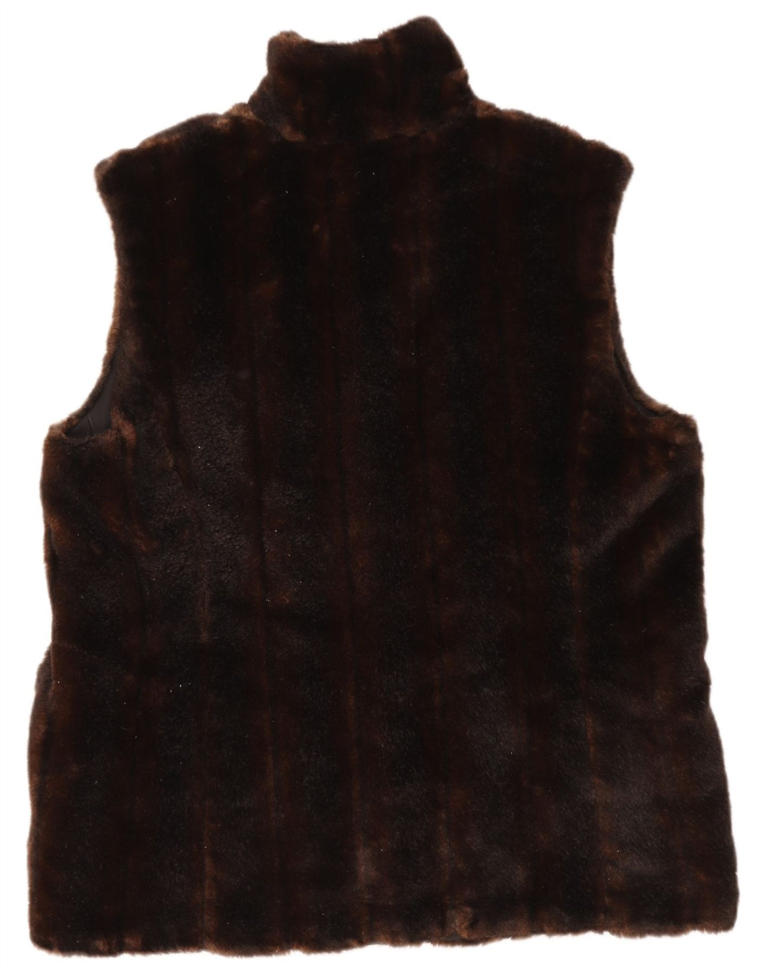 Gilet pentru femei VINTAGE cu blană artificială UK 14, maro mediu acrilic