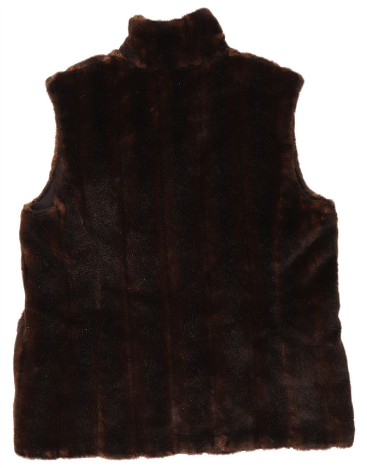 Gilet pentru femei VINTAGE cu blană artificială UK 14, maro mediu acrilic