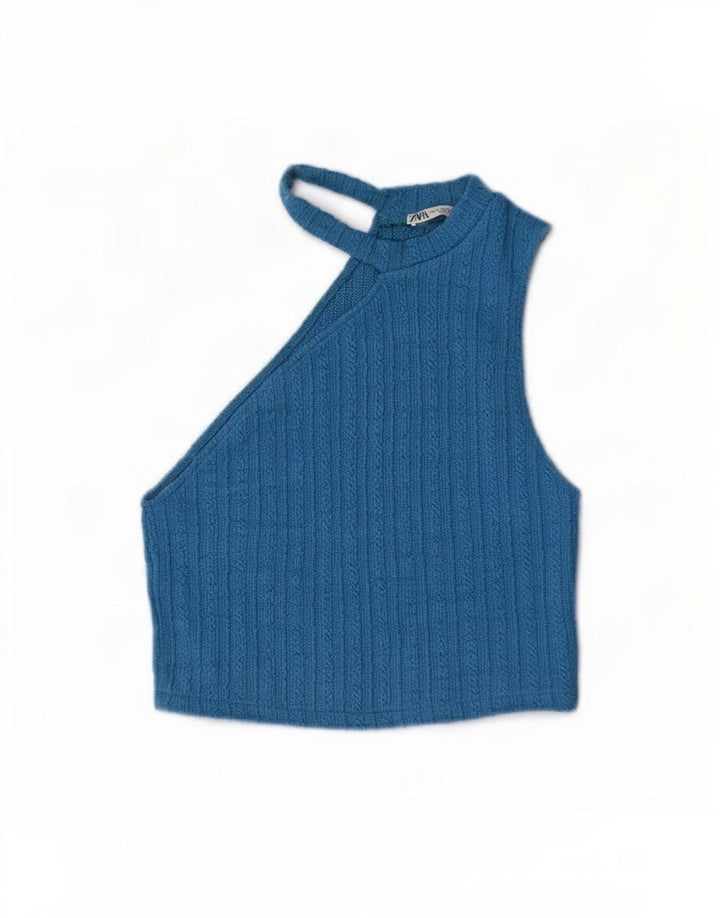 Top cu umăr dezactivat din tricot Zara pentru femei UK 12 Medium Blue