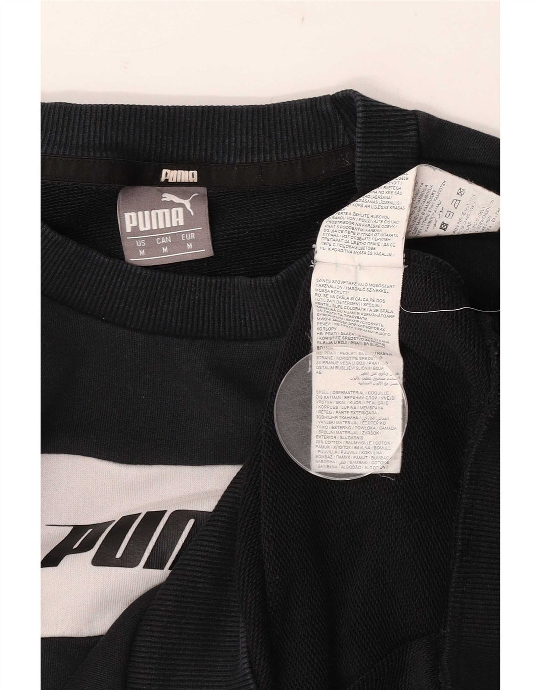 Pulover Puma pentru bărbați, bumbac color bloc negru mediu