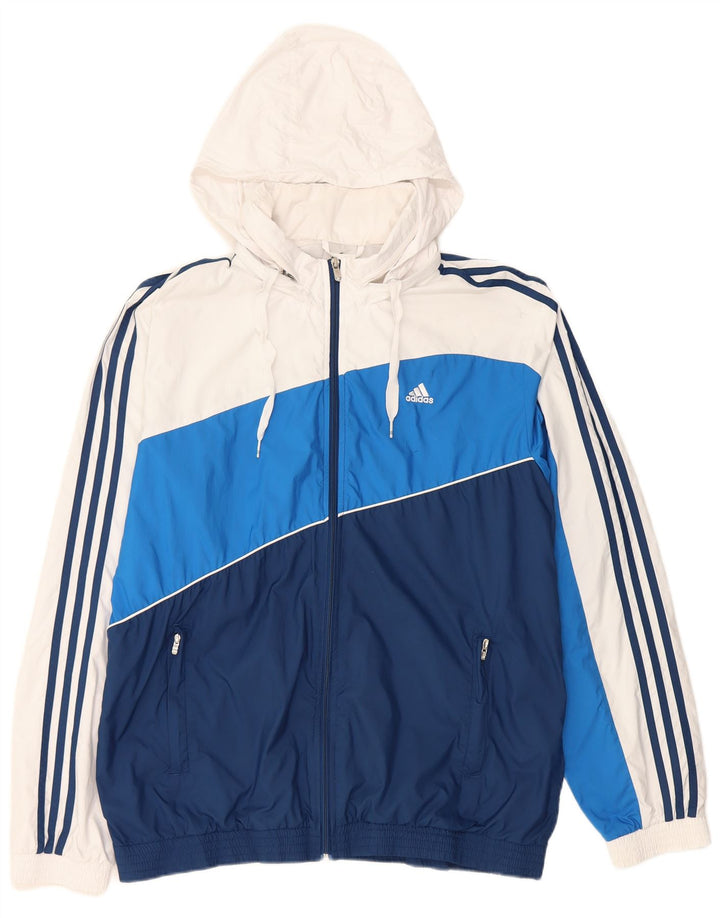 Jachetă de ploaie cu glugă pentru bărbați Adidas UK 40 mare, albastru bleumarin, poliester color bloc