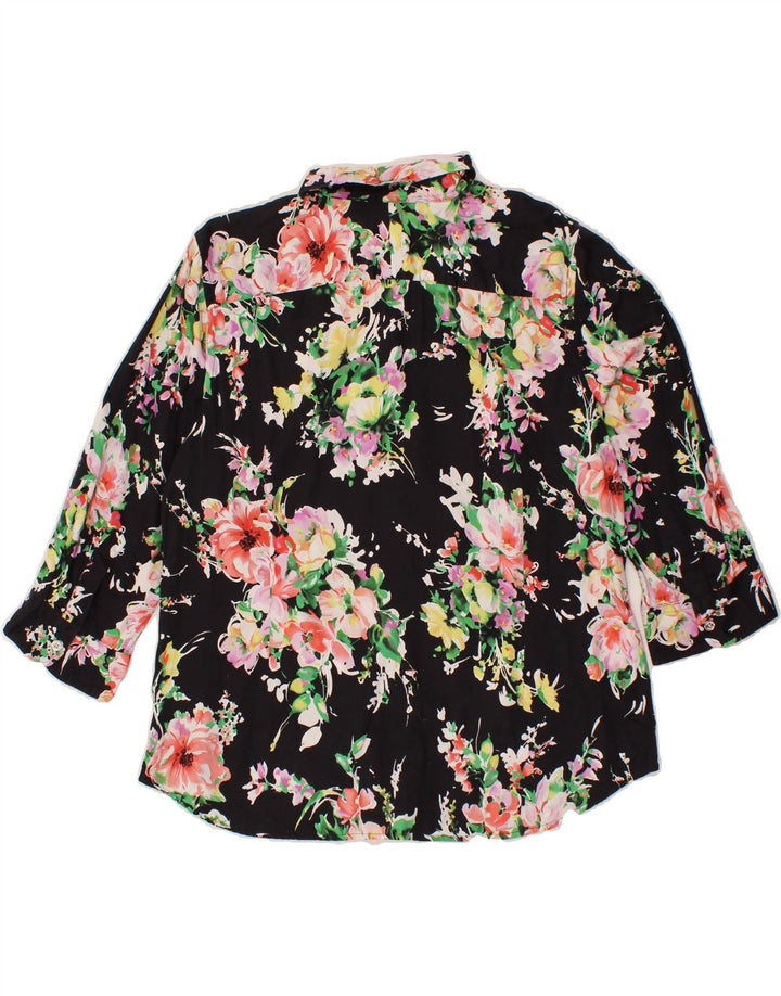 CHAPS Womens 3/4 Sleeve Shirt XL Black Floral Vintage Chaps and Second-Hand Chaps from Messina Hembry 