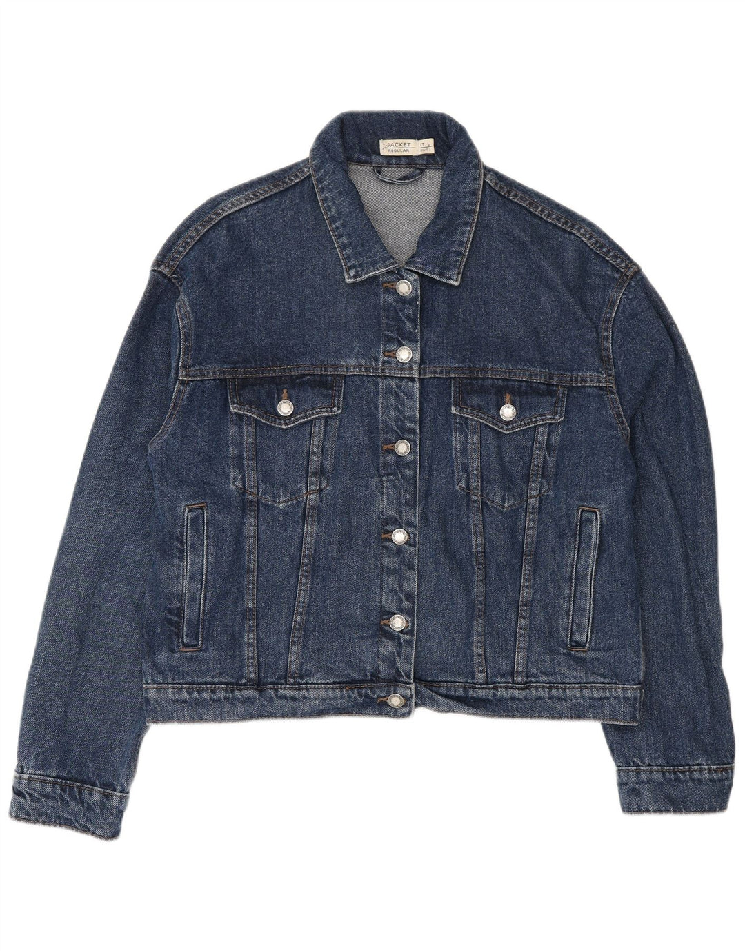 VINTAGE Jachetă de denim crop pentru femei, cu croială obișnuită, UK 16, mare, albastră