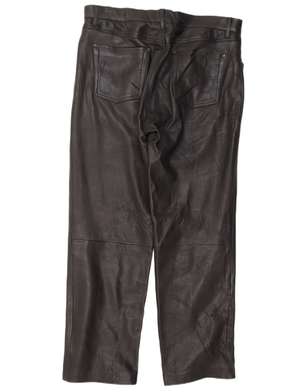 Pantaloni drepti din piele pentru bărbați Henson&Henson W40 L34 negru