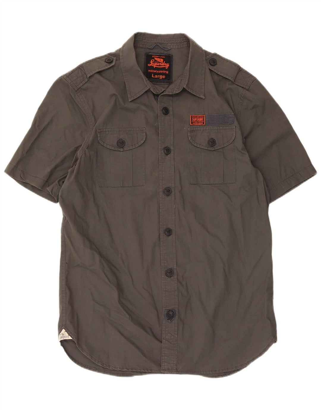 Cămașă militară cu mânecă scurtă pentru bărbați Superdry, bumbac gri mare