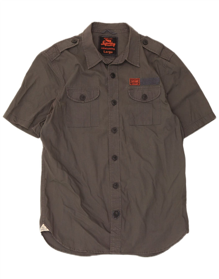 Cămașă militară cu mânecă scurtă pentru bărbați Superdry, bumbac gri mare