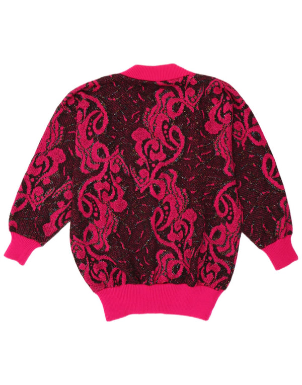 Pulover vintage pentru femei cu decolteu în V UK 16, mare, roz Paisley Poliacrilic