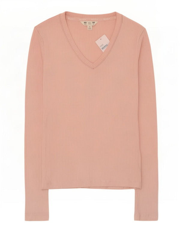 Top pentru femei Marks & Spencer cu mânecă lungă UK 4 XS bumbac roz