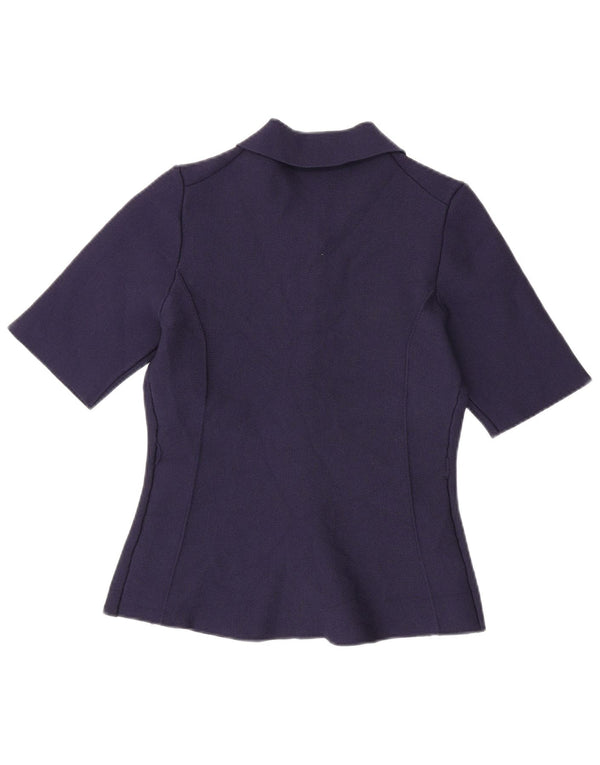 ZARA Womens Short Sleeve Shirt Blouse UK 12 Medium Navy Blue Polyester