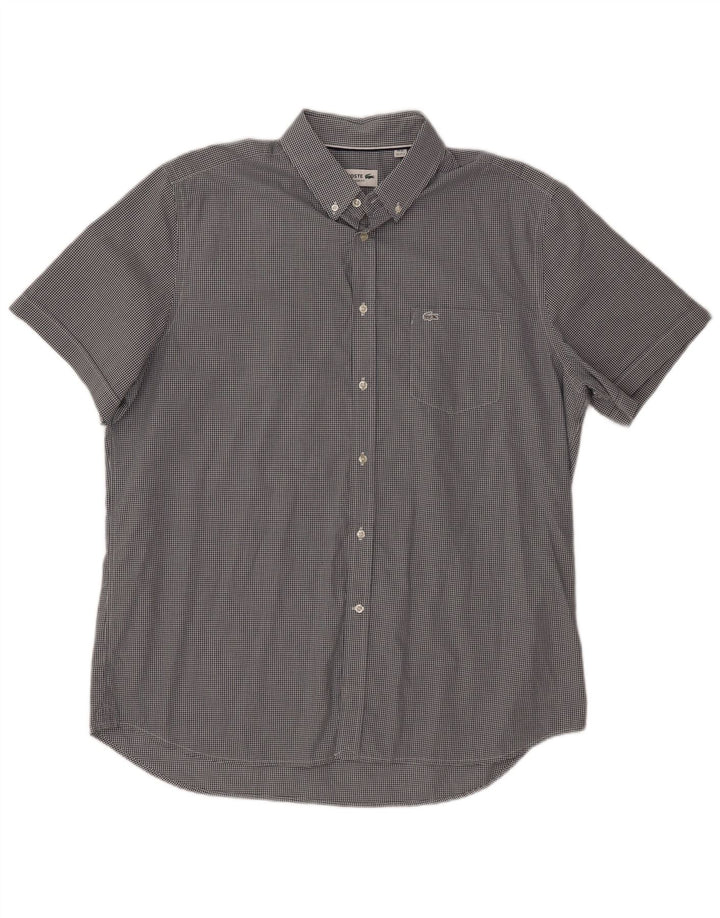 Cămașă cu mânecă scurtă pentru bărbați LACOSTE Mărimea 44 17 1/2 XL Negru Gingham