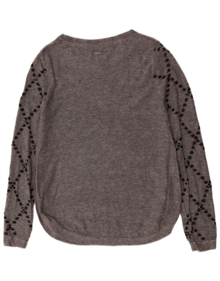 Top grafic pentru femei Desigual cu mânecă lungă UK 14 Medium Gri Paisley