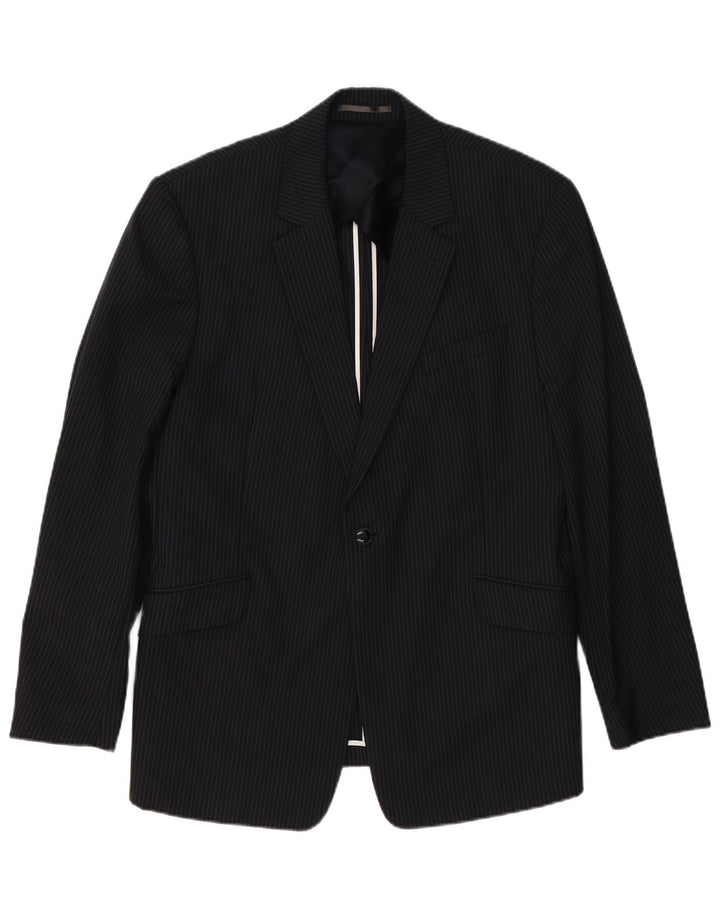 REISS Mens 1 Button Blazer Jacket UK 40 Large Black Pinstripe