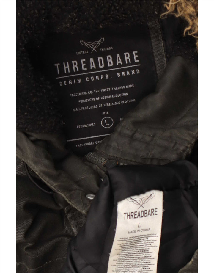 Jachetă pentru bărbați Threadbare, din bumbac cerat, cu glugă, UK 40, verde mare