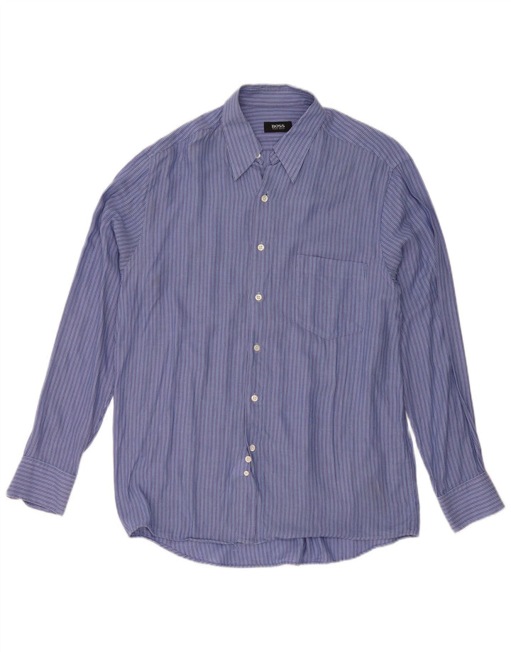 Cămașă pentru bărbați Hugo Boss Mărimea 40 Medium Blue Striped Bumbac Classic