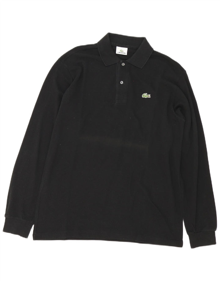 Tricou polo pentru bărbați Lacoste cu mânecă lungă, mărime 4, bumbac mediu negru