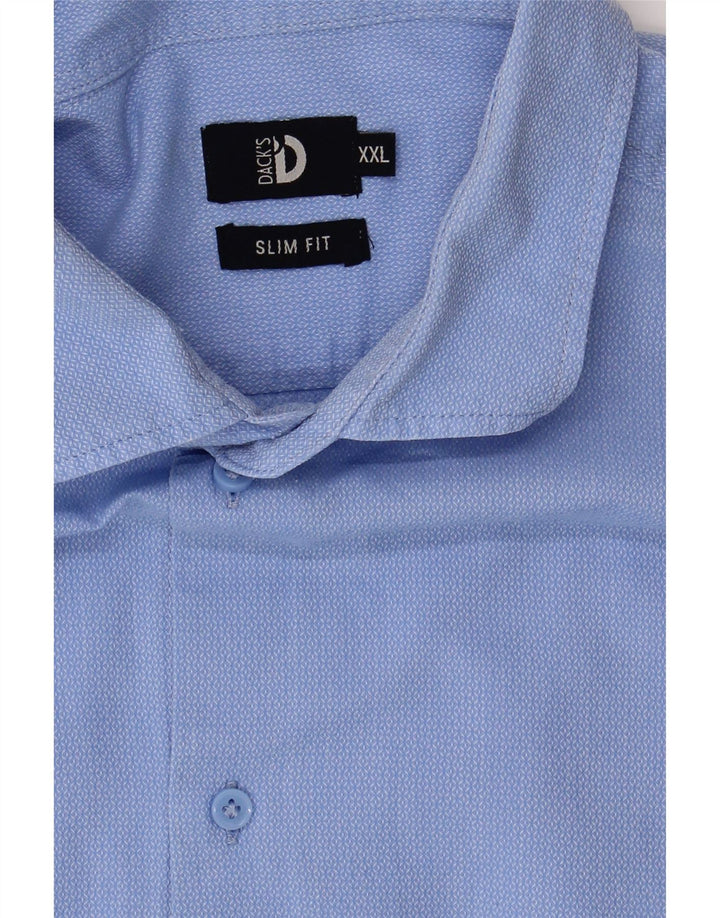 DACK'S Mens Slim Fit Shirt 2XL Blue Spotted Cotton Vintage Dack's and Second-Hand Dack's from Messina Hembry 