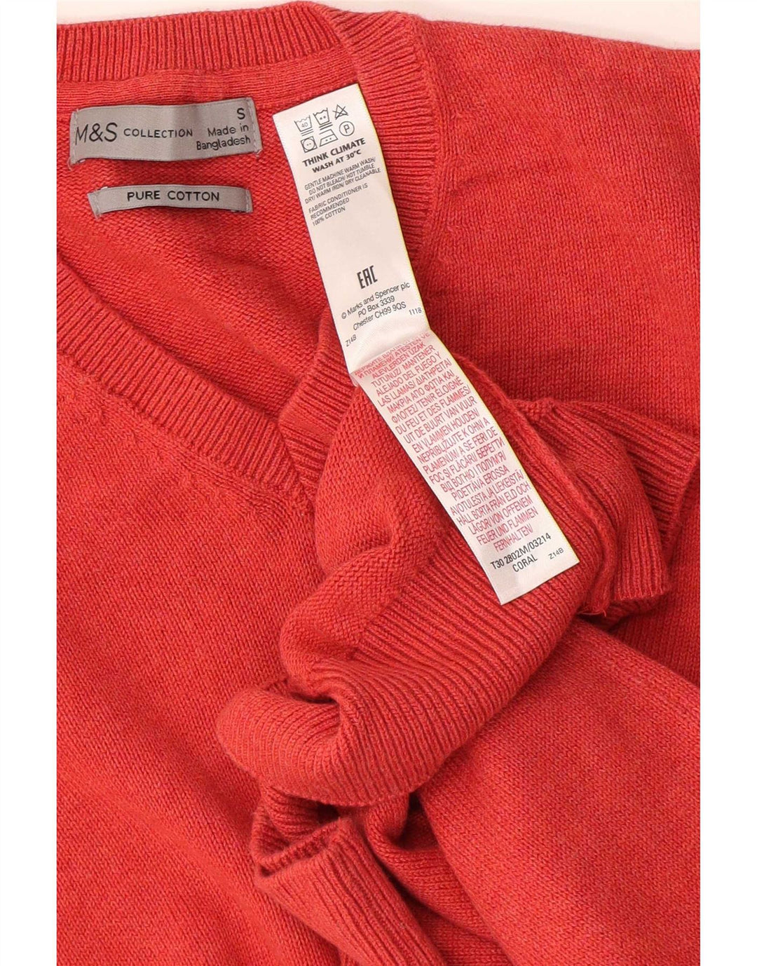 Pulover cu decolteu în V pentru bărbați Marks & Spencer, bumbac portocaliu mic