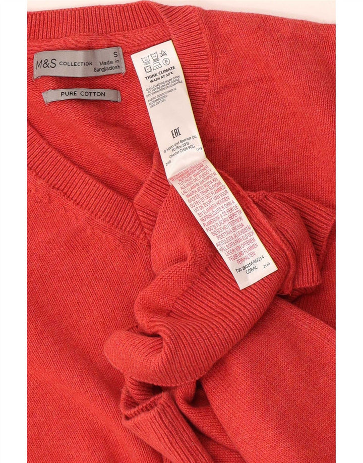 Pulover cu decolteu în V pentru bărbați Marks & Spencer, bumbac portocaliu mic