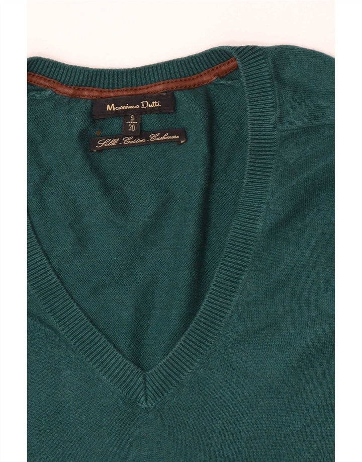 Massimo Dutti Pulover cu decolteu în V pentru bărbați, mătase mică, verde