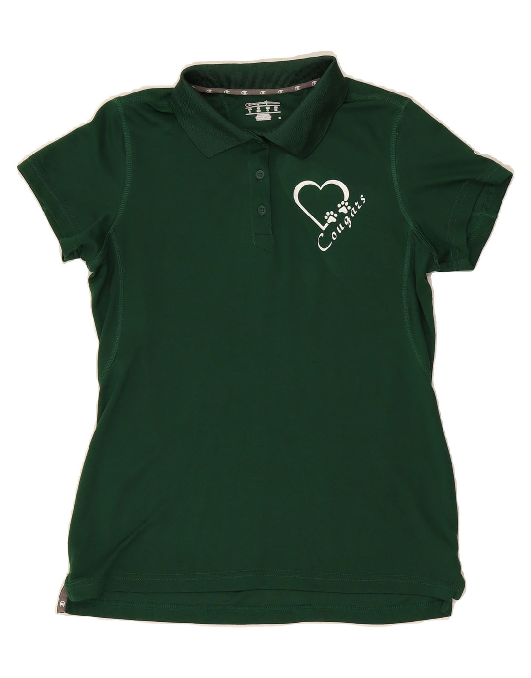 CHAMPION Womens Cougars Graphic Polo Shirt UK 16 Large Green Polyester Vintage Champion and Second-Hand Champion from Messina Hembry 