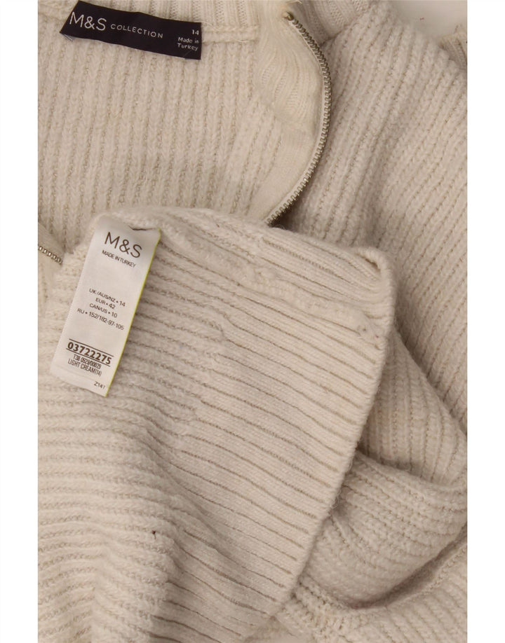 Pulover pentru femei Marks & Spencer, cu fermoar, cu gât, UK 14, mare, alb