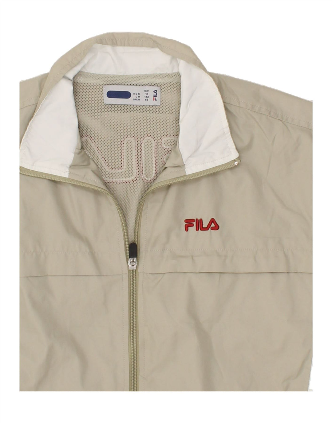 FILA Boys Graphic Tracksuit Top Jacket 9-10 Years Beige Colourblock Vintage Fila and Second-Hand Fila from Messina Hembry 