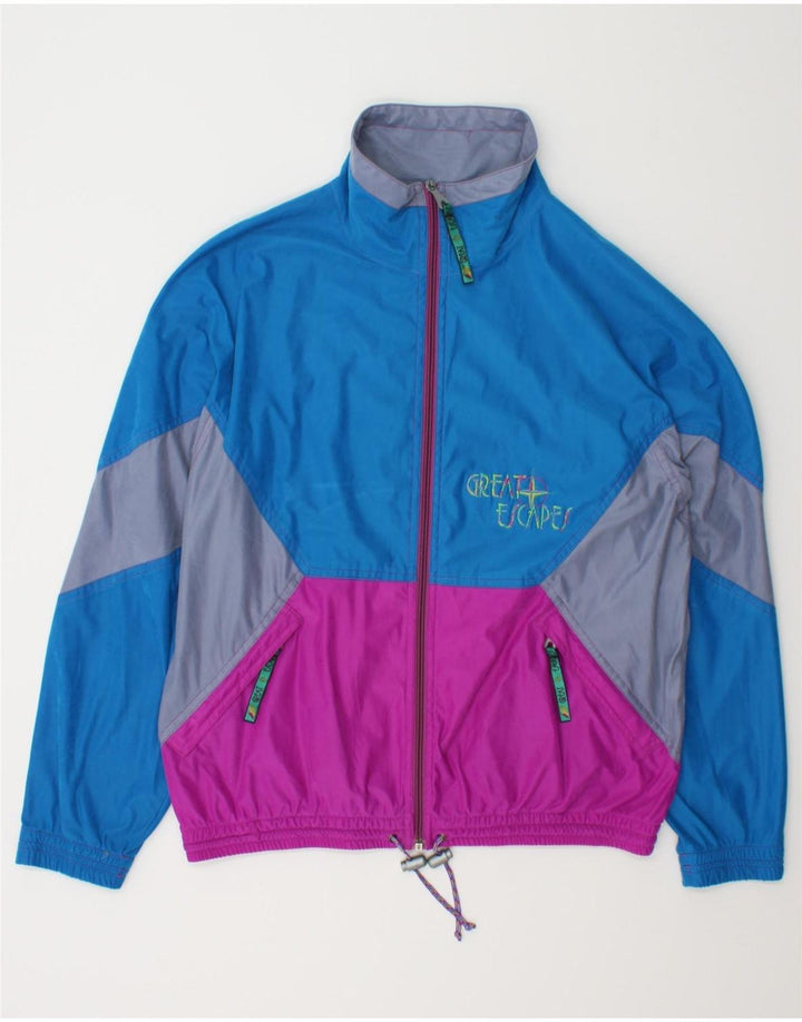 GREAT ESCAPES Mens Tracksuit Top Jacket Medium Blue Colourblock Polyester Vintage Great Escapes and Second-Hand Great Escapes from Messina Hembry 