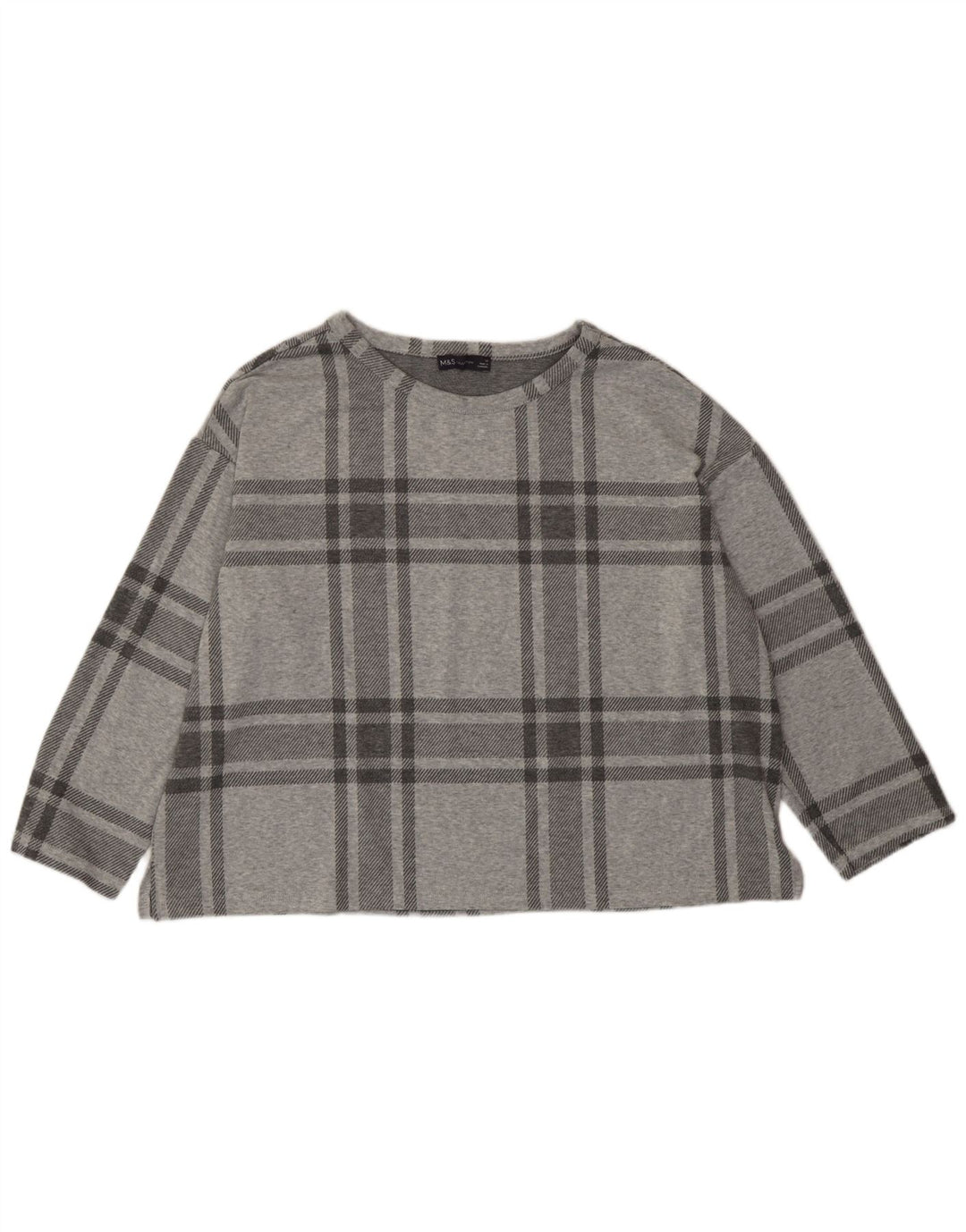 Crop Top pentru femei Marks & Spencer cu mâneci 3/4 UK 20 2XL, gri, carouri, poliester