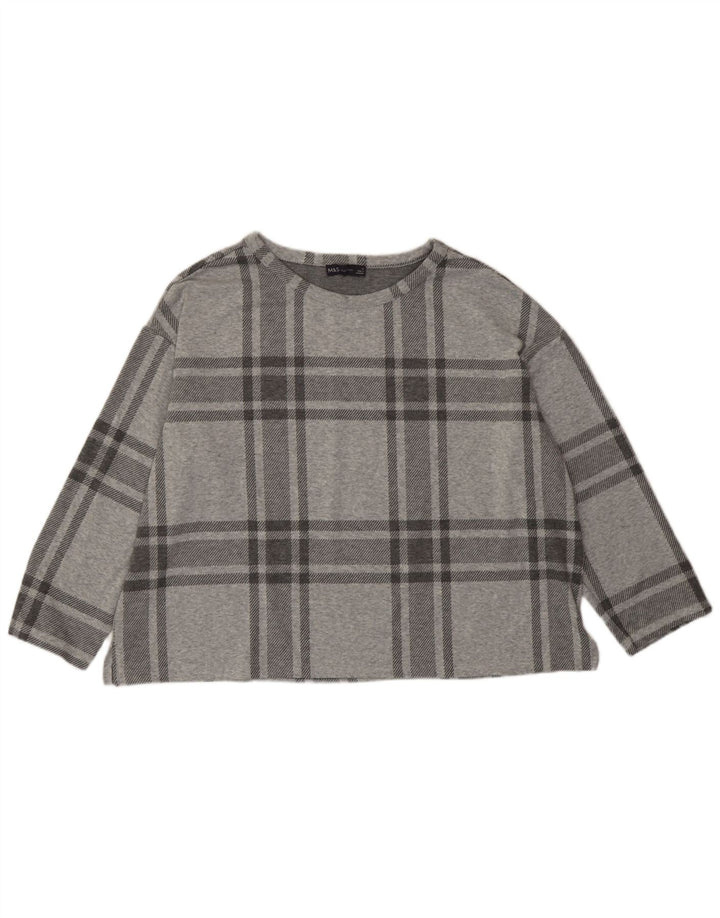 Crop Top pentru femei Marks & Spencer cu mâneci 3/4 UK 20 2XL, gri, carouri, poliester