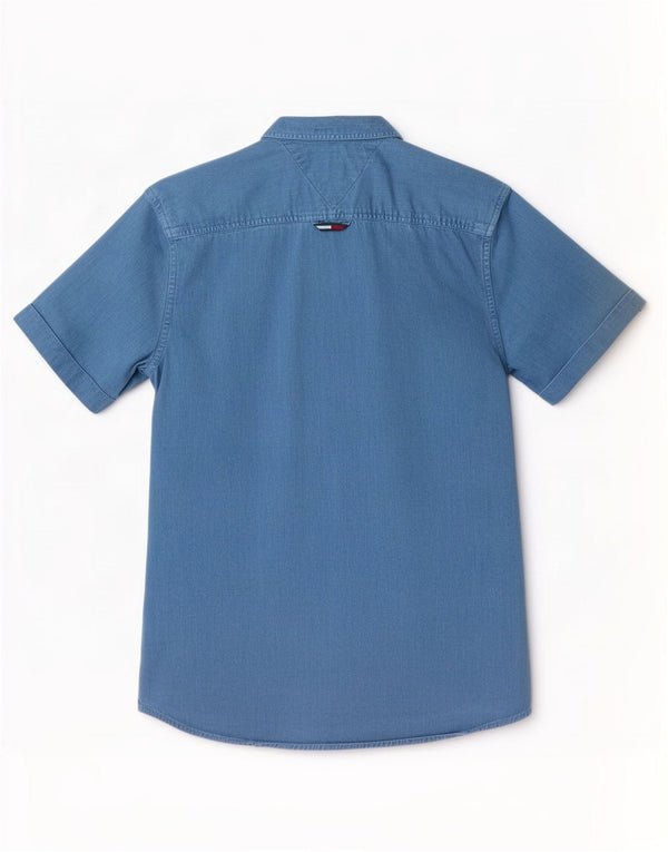 Cămașă din denim cu mânecă scurtă pentru bărbați Tommy Hilfiger XS, bumbac albastru