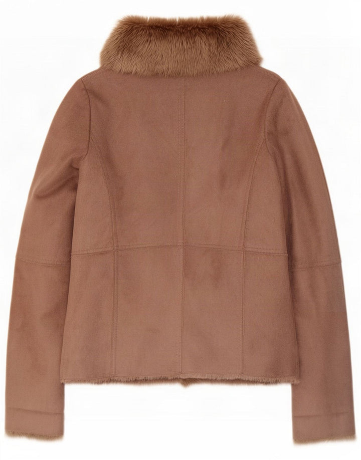 Oasis Womens Open Sherpa Jacket UK 10 Small Brown Poliester