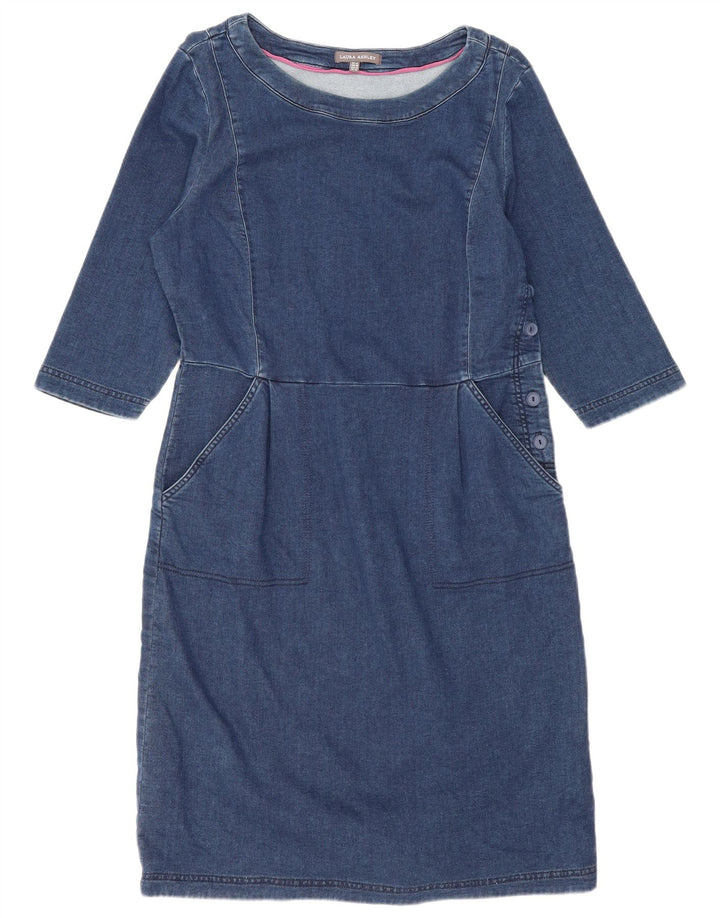 Laura Ashley Rochie de bază cu mâneci 3/4 pentru femei UK 14, mare, albastru, bumbac