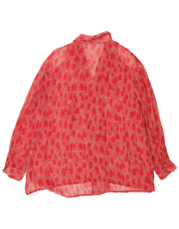 Bluză de cămașă vintage pentru femei UK 26 5XL Viscoză florală roșie